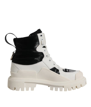Dolce & Gabbana White Padded Mid Calf Lace Up Boots Shoes