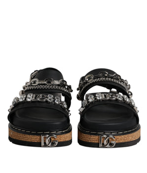 Sandalias con tiras y adornos de cristal negros de Dolce &amp; Gabbana