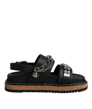 Sandalias con tiras y adornos de cristal negros de Dolce &amp; Gabbana