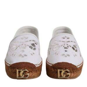 Dolce & Gabbana White Logo Eyelet Slip On Espadrilles Shoes
