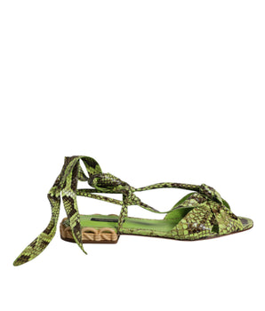 Sandalias cruzadas hasta el tobillo con estampado animal verde de Dolce &amp; Gabbana