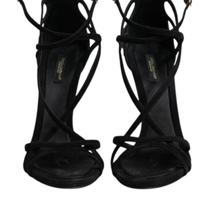 Dolce & Gabbana Black Leather Stiletto Heels Sandals Shoes