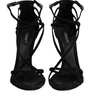 Sandalias de tacón de aguja de cuero negro de Dolce &amp; Gabbana