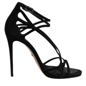 Dolce & Gabbana Black Leather Stiletto Heels Sandals Shoes