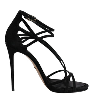 Sandalias de tacón de aguja de cuero negro de Dolce &amp; Gabbana