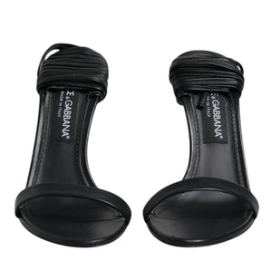 Dolce & Gabbana Black Leather Stiletto Heels Sandals Shoes