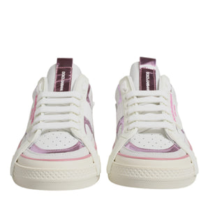 Dolce & Gabbana White Pink Leather Low Top Sneakers Shoes