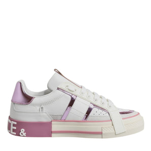 Dolce & Gabbana White Pink Leather Low Top Sneakers Shoes