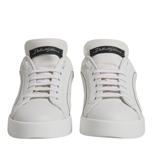 Dolce & Gabbana White Black Leather Low Top Sneakers Shoes