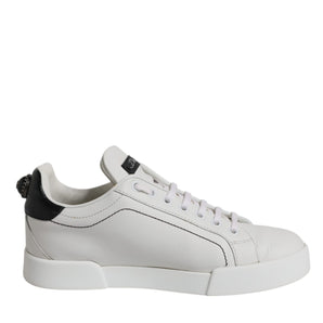 Dolce & Gabbana White Black Leather Low Top Sneakers Shoes