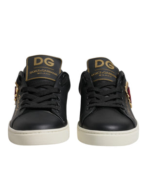 Zapatillas deportivas Dolce &amp; Gabbana de cuero negro con corazón rojo y dorado