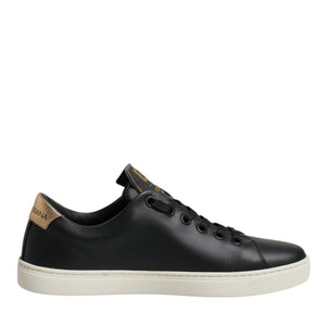 Dolce & Gabbana Black Leather Gold Red Heart Sneakers Shoes