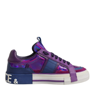 Dolce & Gabbana Purple Leather DG Logo Low Top Sneakers Shoes