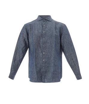 Camisa Lardini Elegante Lino Azul para Hombre