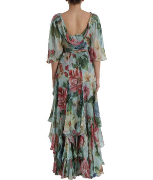 Dolce &amp; Gabbana Vestido largo largo escalonado con estampado floral azul
