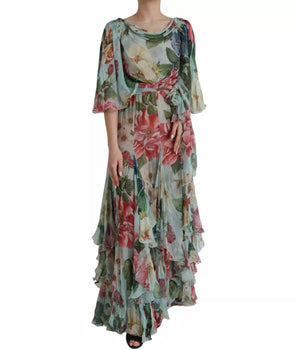 Dolce &amp; Gabbana Vestido largo largo escalonado con estampado floral azul