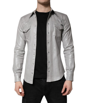 Dolce &amp; Gabbana Metallic Gray Cotton Button Down Shirt