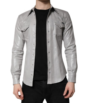 Dolce &amp; Gabbana Metallic Gray Cotton Button Down Shirt