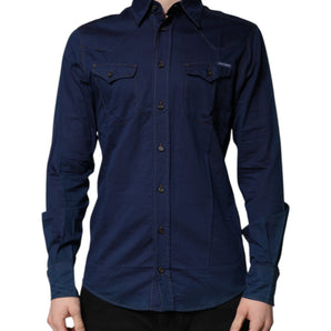 Dolce & Gabbana Dark Blue Cotton GOLD Dress Formal Shirt