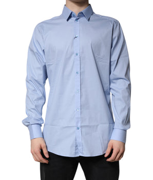 Dolce &amp; Gabbana Light Blue Cotton GOLD Dress Formal Shirt