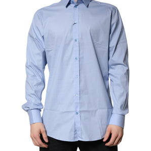 Dolce & Gabbana Light Blue Cotton GOLD Dress Formal Shirt