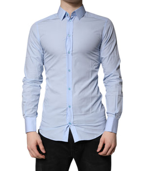 Dolce &amp; Gabbana Light Blue Cotton GOLD Dress Formal Shirt
