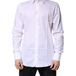 Dolce & Gabbana White Cotton Collared GOLD Dress Formal Shirt