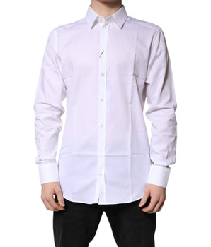 Dolce &amp; Gabbana White Cotton Collared GOLD Dress Formal Shirt