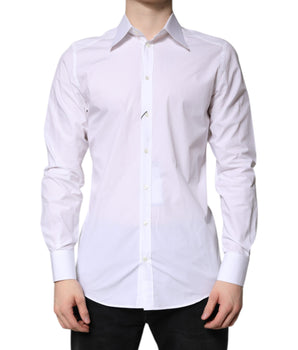Dolce &amp; Gabbana White Cotton GOLD Dress Formal Shirt