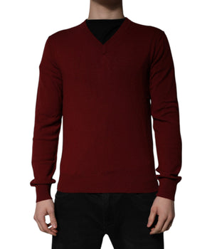 Dolce &amp; Gabbana Maroon Cashmere V-neck Men Pullover Sweater