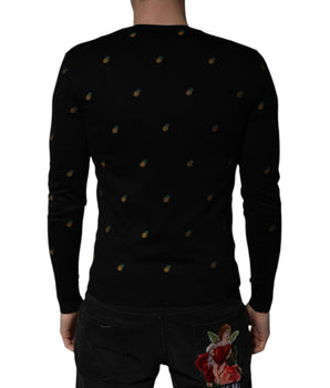 Dolce &amp; Gabbana Black Pineapple Crew Neck Pullover Sweater
