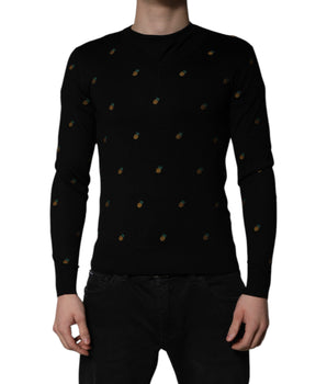 Dolce &amp; Gabbana Black Pineapple Crew Neck Pullover Sweater