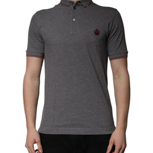 Dolce &amp; Gabbana Gray Cotton Crown Collared Polo T-shirt
