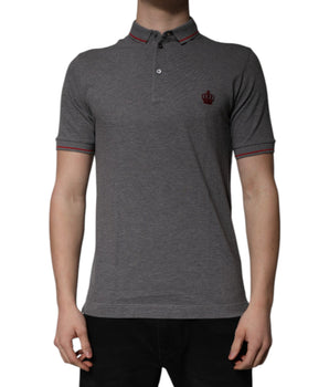 Dolce &amp; Gabbana Gray Cotton Crown Collared Polo T-shirt
