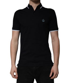 Dolce &amp; Gabbana Black Cotton Crown Collared Polo T-shirt