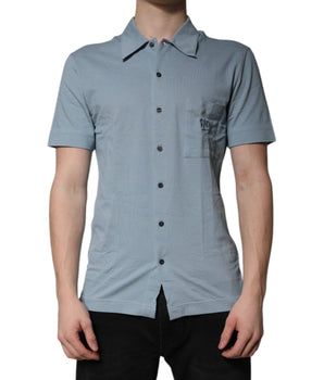 Dolce &amp; Gabbana Blue Cotton Button Down Casual Men Polo Shirt