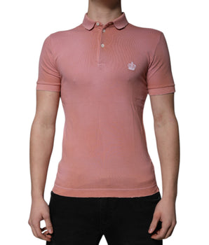 Dolce &amp; Gabbana Pink Cotton Crown Collared Polo T-shirt