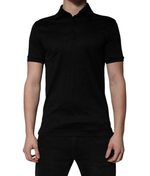 Dolce &amp; Gabbana Black Cotton Collared Polo T-shirt