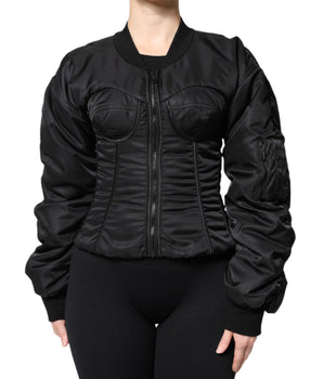Chaqueta tipo corsé con cremallera completa de nailon negro de Dolce &amp; Gabbana