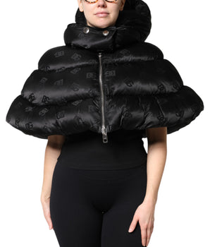Chaqueta corta acolchada negra con capucha y cremallera completa de Dolce &amp; Gabbana