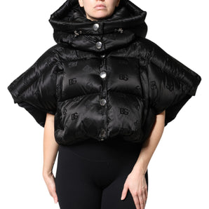 Dolce & Gabbana Black Padded Puffer Hooded Full Zip Cropped Jacket