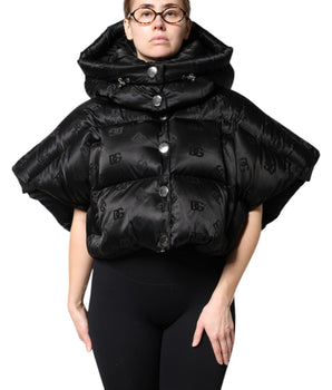 Chaqueta corta acolchada negra con capucha y cremallera completa de Dolce &amp; Gabbana
