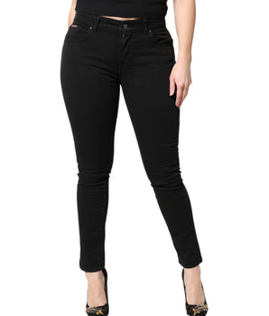 Vaqueros ajustados de talle medio de algodón negro de Dolce &amp; Gabbana