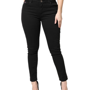 Dolce &amp; Gabbana Black Cotton Mid Waisted Skinny Denim Jeans