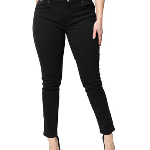 Dolce &amp; Gabbana Black Cotton Mid Waisted Skinny Denim Jeans