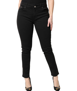 Vaqueros ajustados de talle medio de algodón negro de Dolce &amp; Gabbana