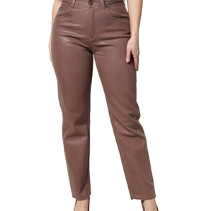 Dolce &amp; Gabbana Brown Cotton High Waist Tapered Denim Jeans