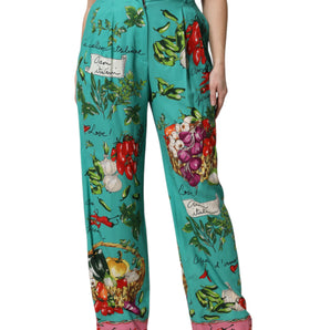 Dolce &amp; Gabbana Green Silk Printed Straight Pants