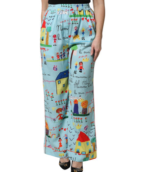 Pantalones de pierna ancha y cintura media con dibujo azul claro de Dolce &amp; Gabbana