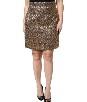 Minifalda acampanada con brocado de poliéster marrón de Dolce &amp; Gabbana